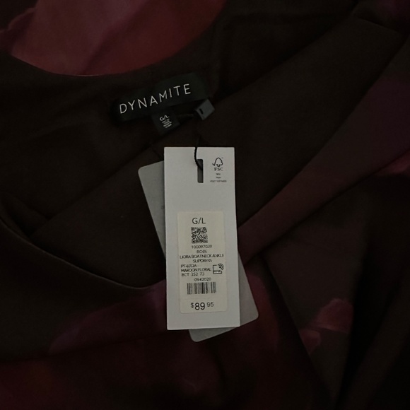 Dynamite Burgundy Floral Silky Slip Midi Dress NWT Size L - Picture 7 of 7